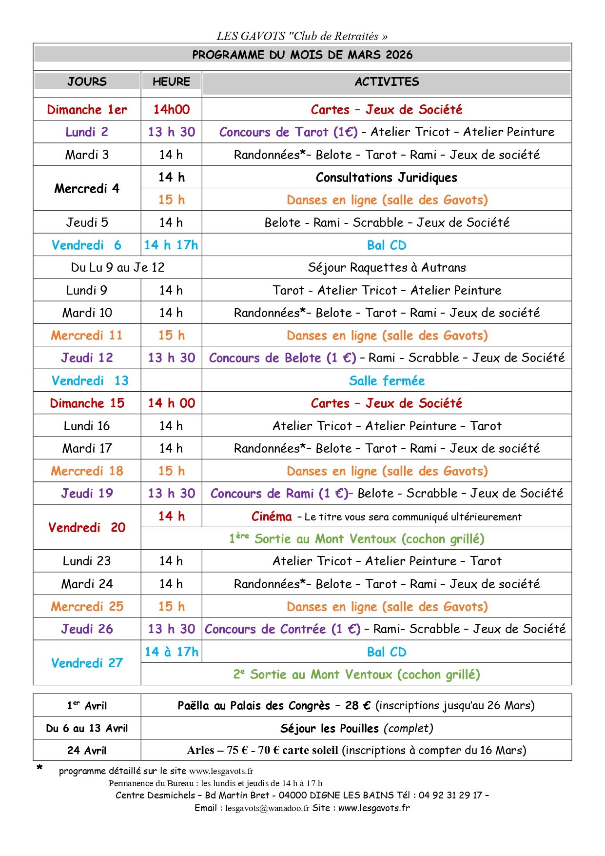 PROGRAMME DU MOIS de Mars 2026 page 0001